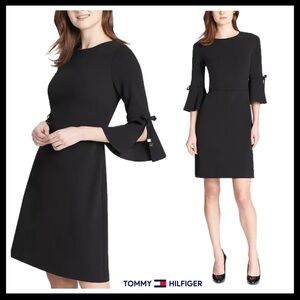 Tommy Hilfiger Black Bell-Sleeve Scuba Crepe Dress